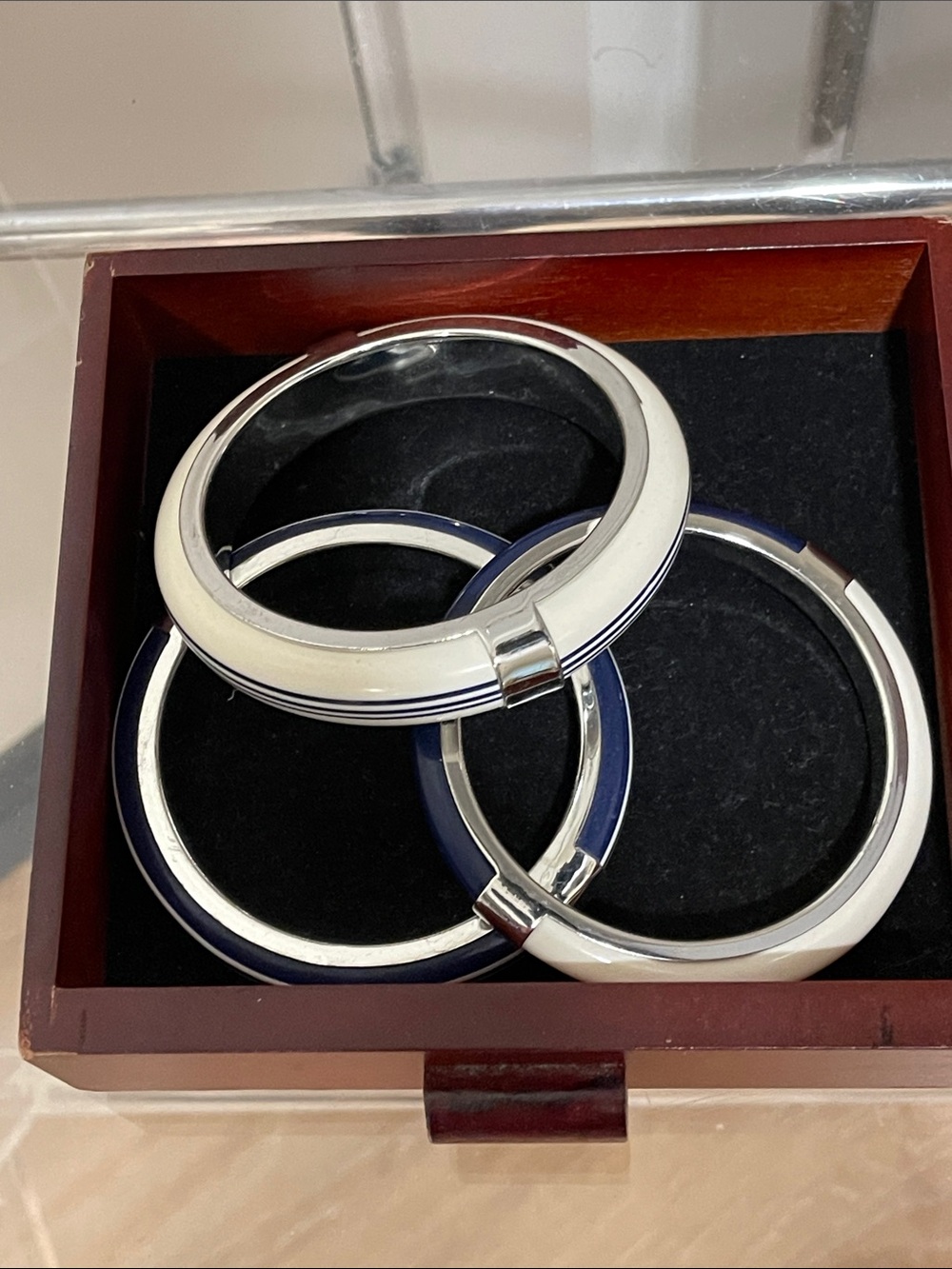 Chico's Silver and Navy/White Enamel Bangle Set